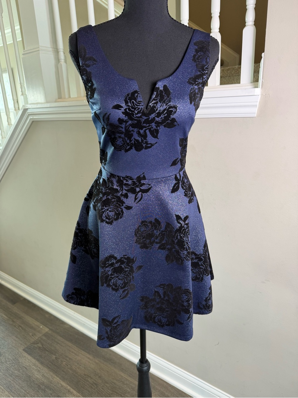 Francesca's Collections Navy Blue Floral Fit-and-Flare Dress